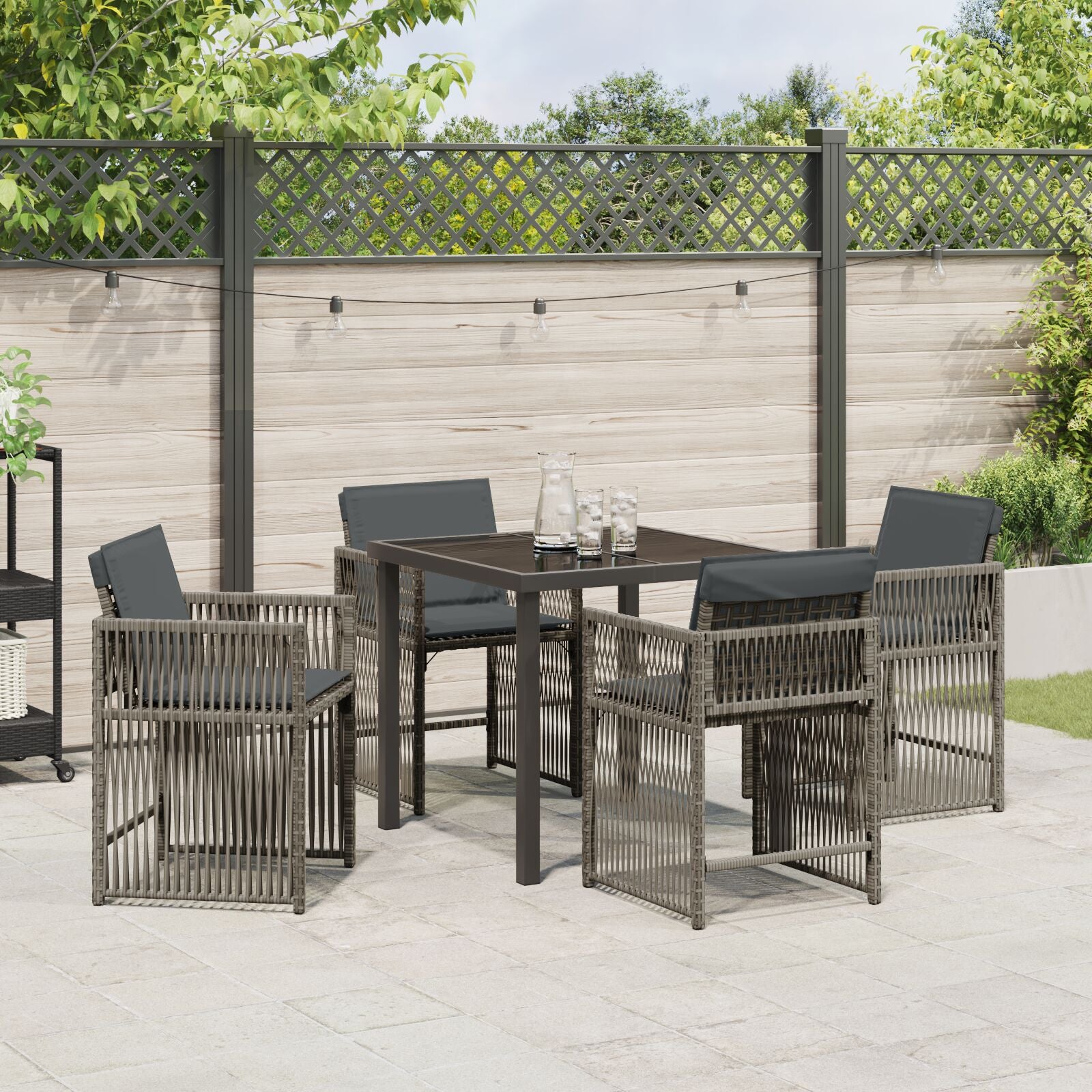 5-Delige Tuindining Set Met Kussens Grijze Poly Rattan