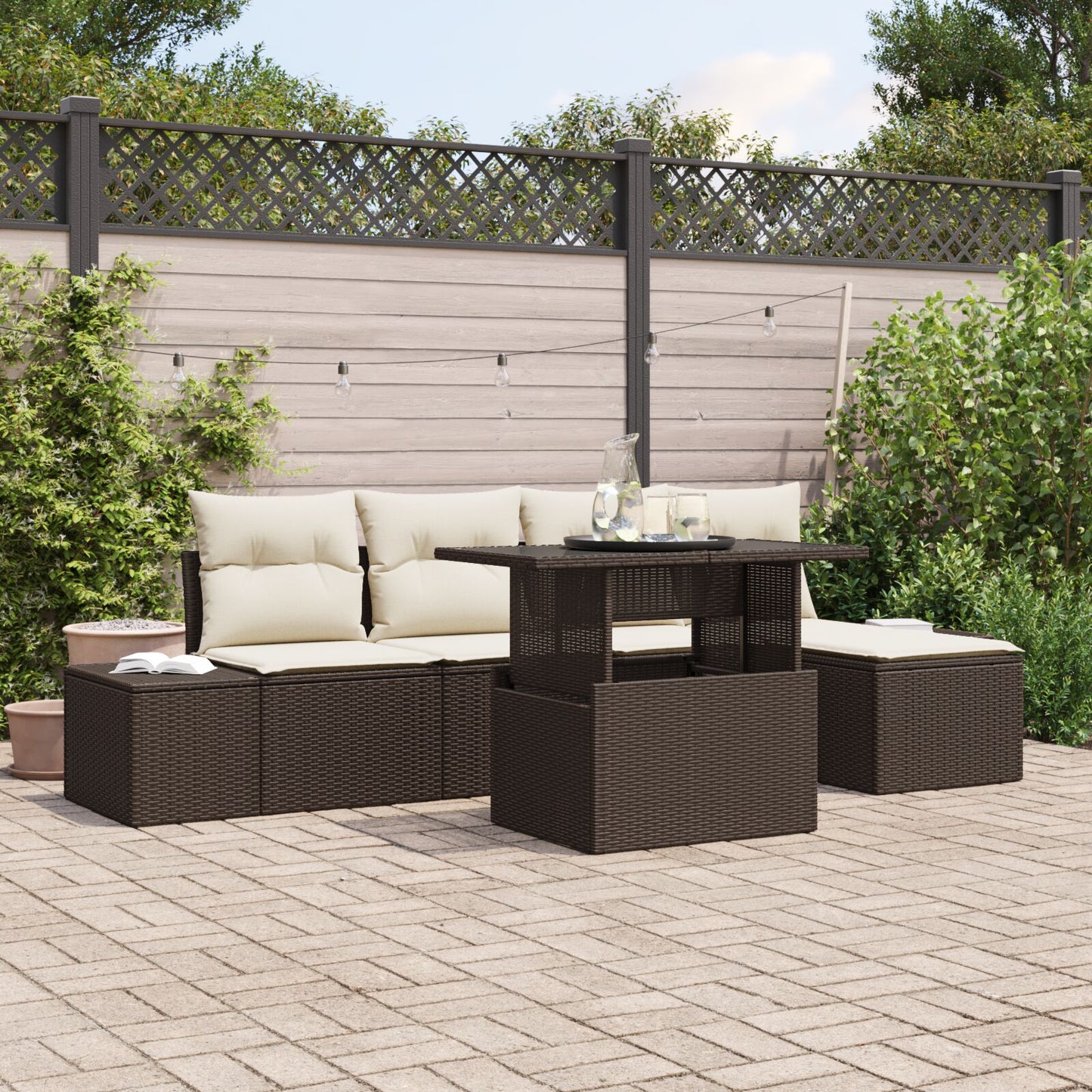 Tuinbank Set Set Van 6 Bruin Rattan 6-Delige Bankset
