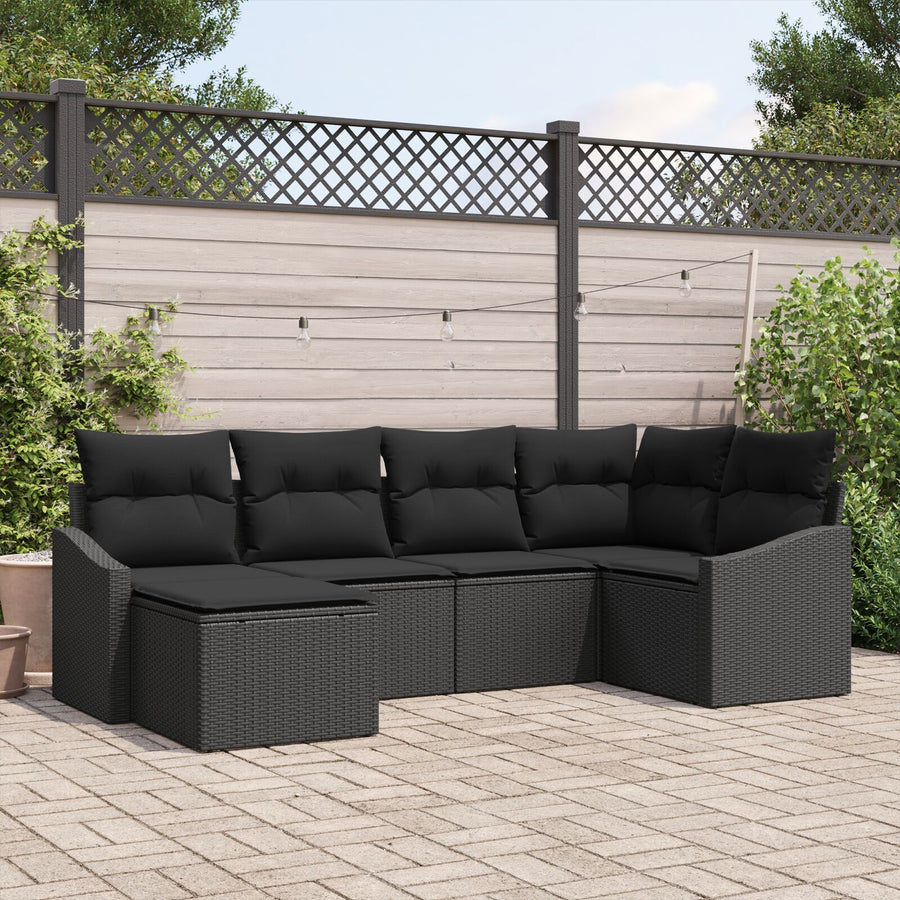 6-Delige Tuin Eetset Met Kussens Zwart Poly Rattan