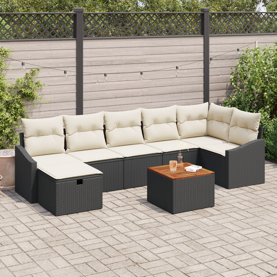 8-Delige Tuinbank Set Met Kussens Zwart Poly Riet Wit