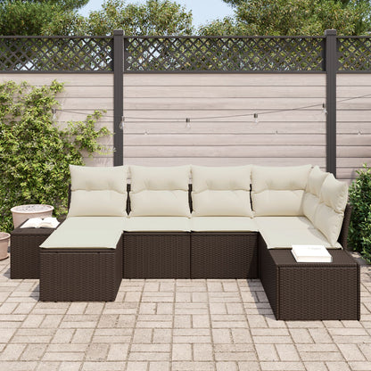 Tuin Sofa Set Set Van 6 Bruin En Wit Rattan, Polyester