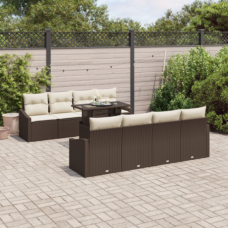 9-Persoons Tuin Sofa Set Met Kussens Bruin Poly Rattan