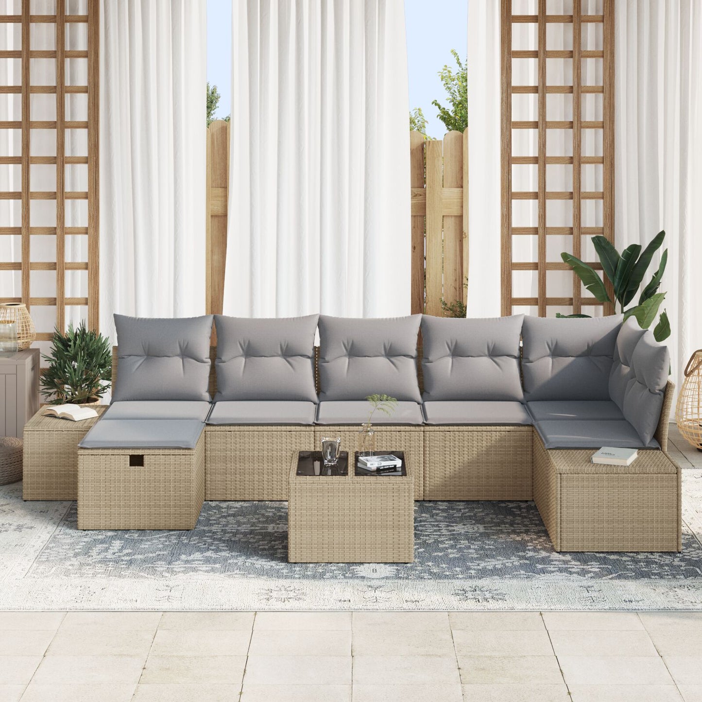 8-Delige Tuin Sofa Set Met Kussens Beige Poly Rattan Wit