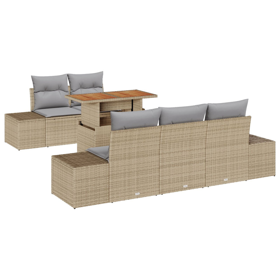 6-Delige Tuin Eetset Met Kussens Beige Poly Rattan Acacia