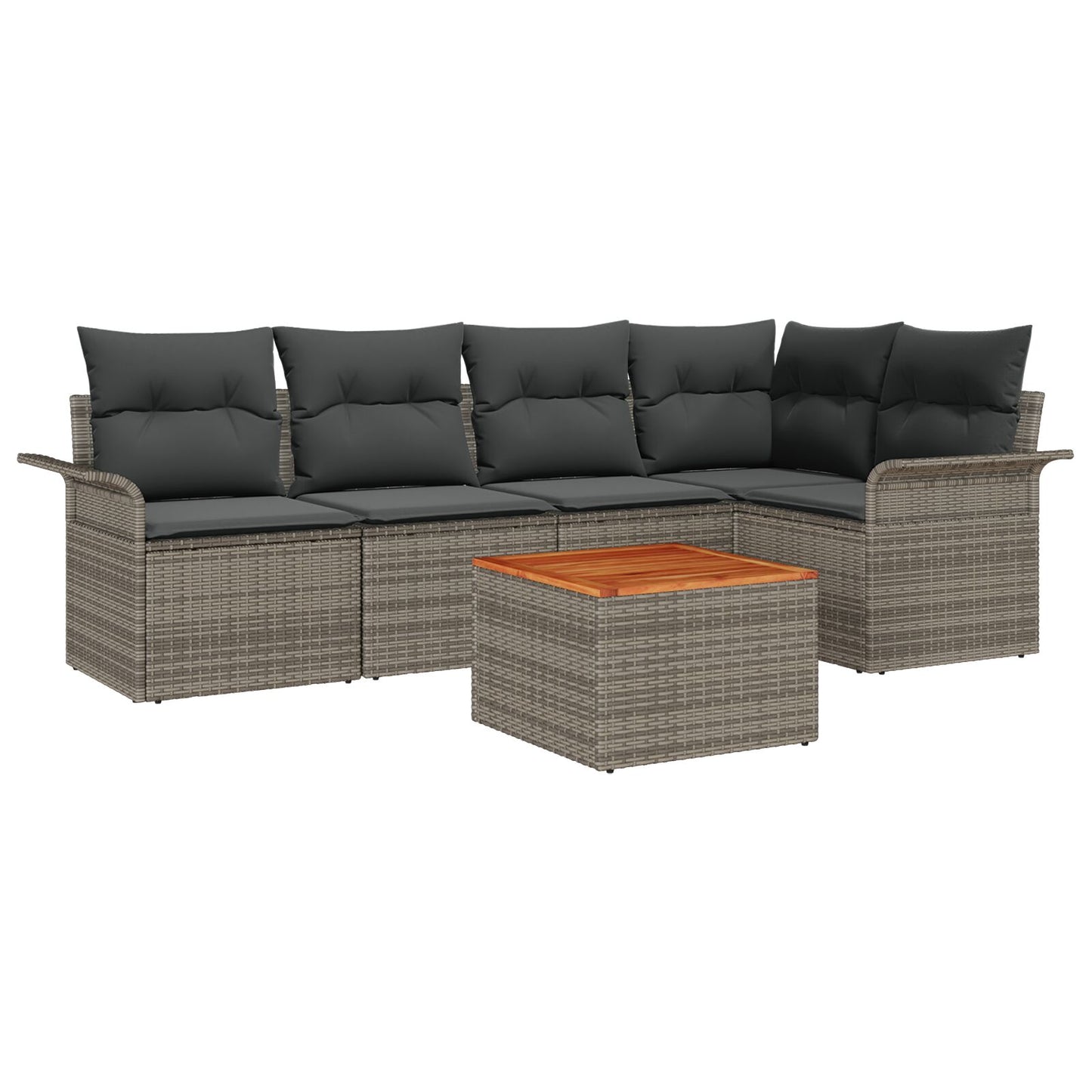 6 Delige Tuin Sofa Set Met Kussens Grijs Poly Rattan Acacia