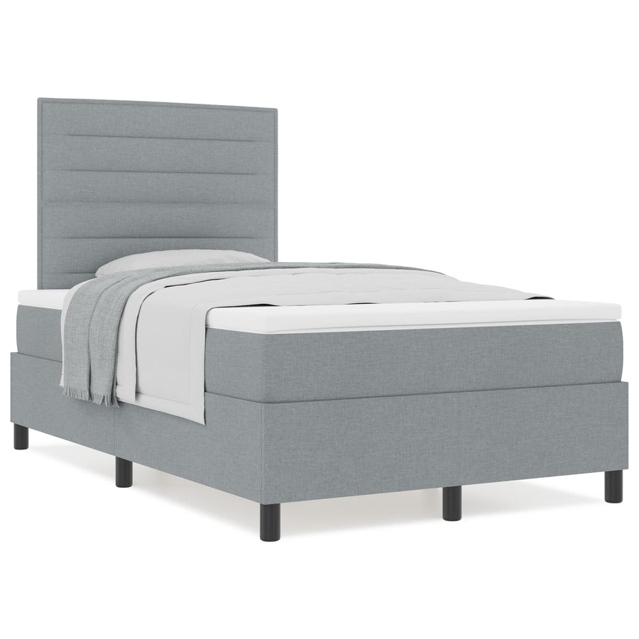 Boxspring Bed Met Matras Stof Lichtgrijs 120 x 200 cm Lijnen ontwerp