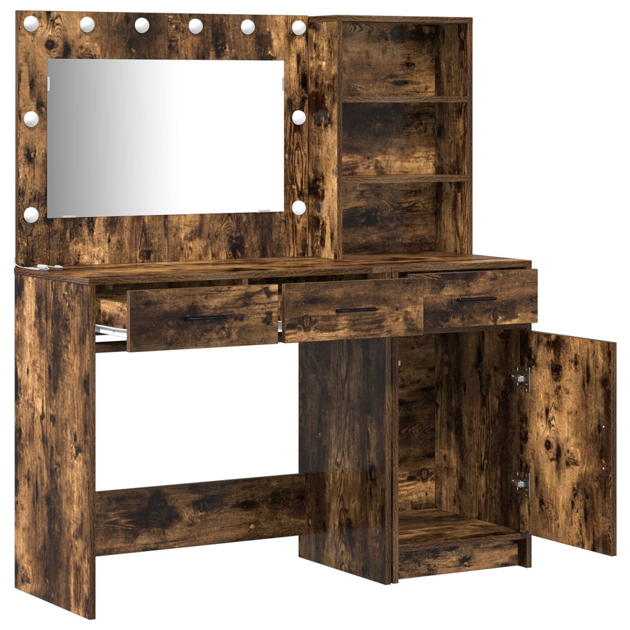 2-Delige Kaptafel Set Met Led Gerookt Eiken Engineering Hout