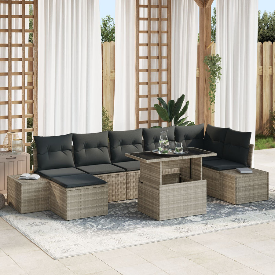 Tuin Sofa Set Set Van 8 Grijs Rattan En Stof Tuin Hoekbank