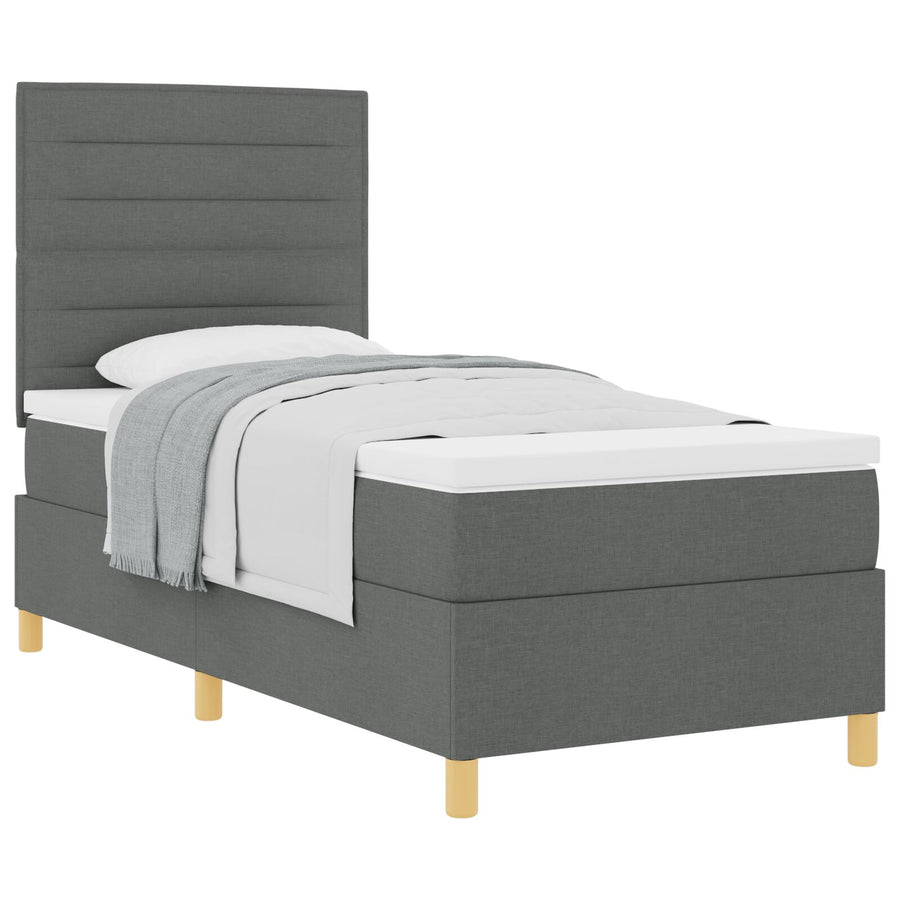 Boxspringbed Met Matras Donkergrijs 100X200 Cm Stof Blauw