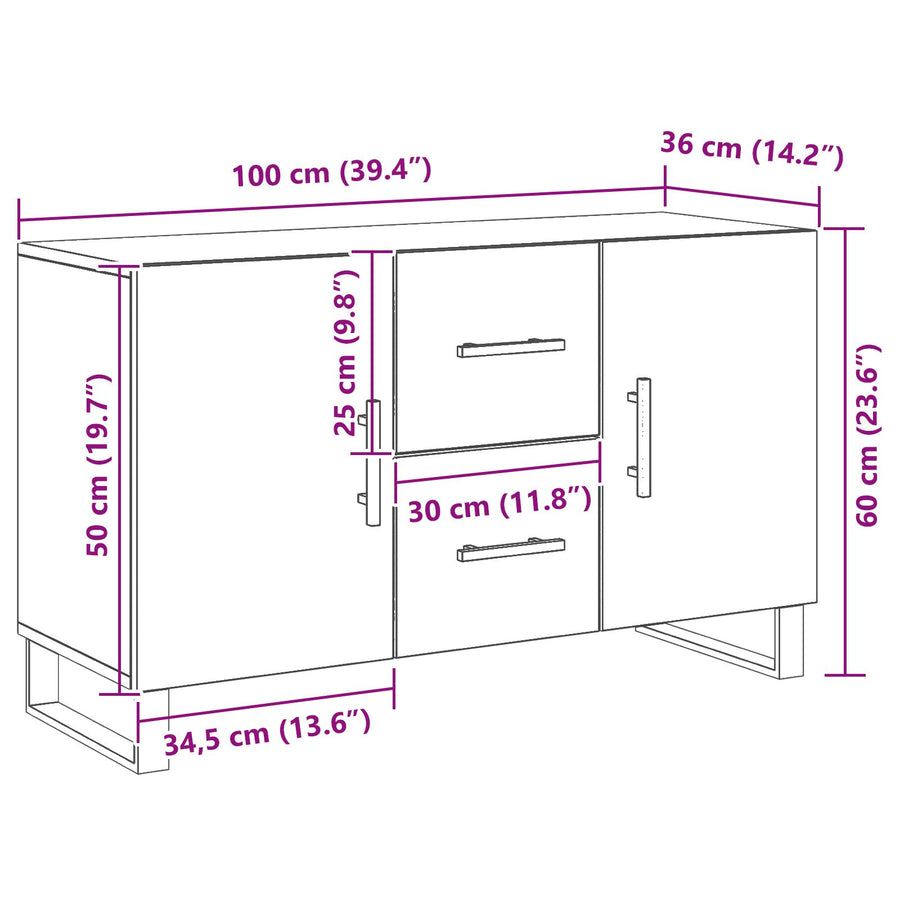 Dressoir Zwart Eiken 100X36X60 Cm Geengineerd Hout