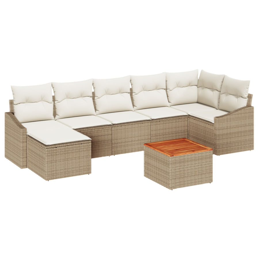 8 Stuks Tuin Sofa Set Met Kussens Beige Poly Rattan Acacia