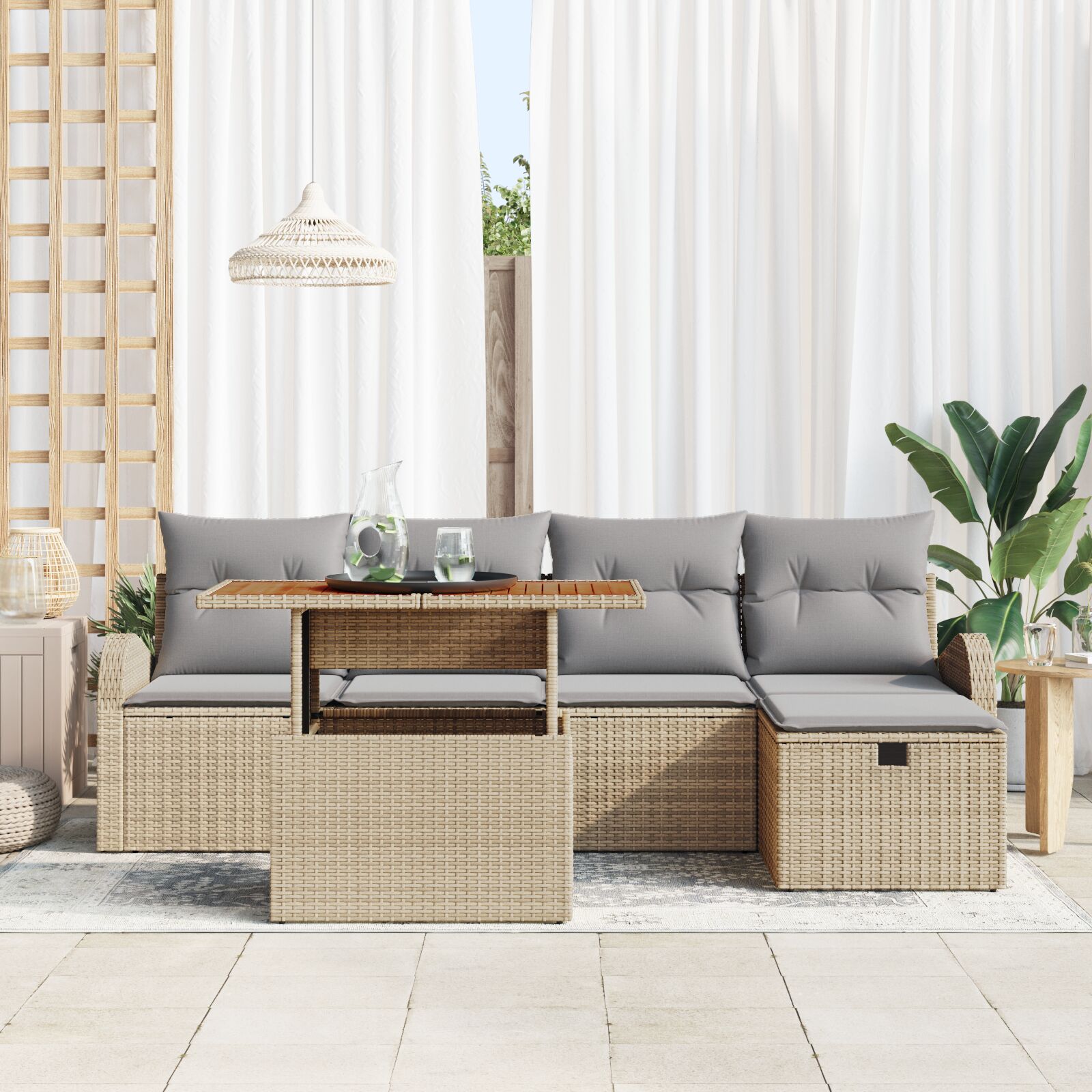 6 Stukken Tuin Sofa Set Met Kussens Beige Poly Rattan