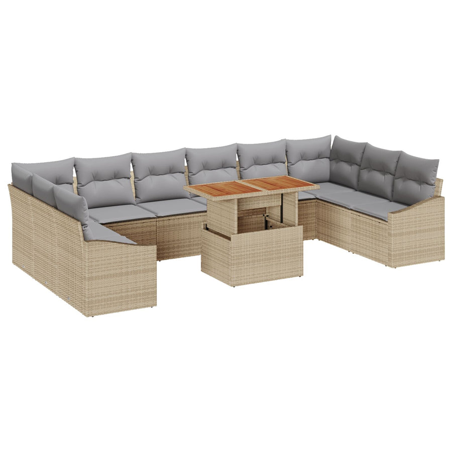 11-Delige Tuinbankset Met Kussens Beige Poly Rattan