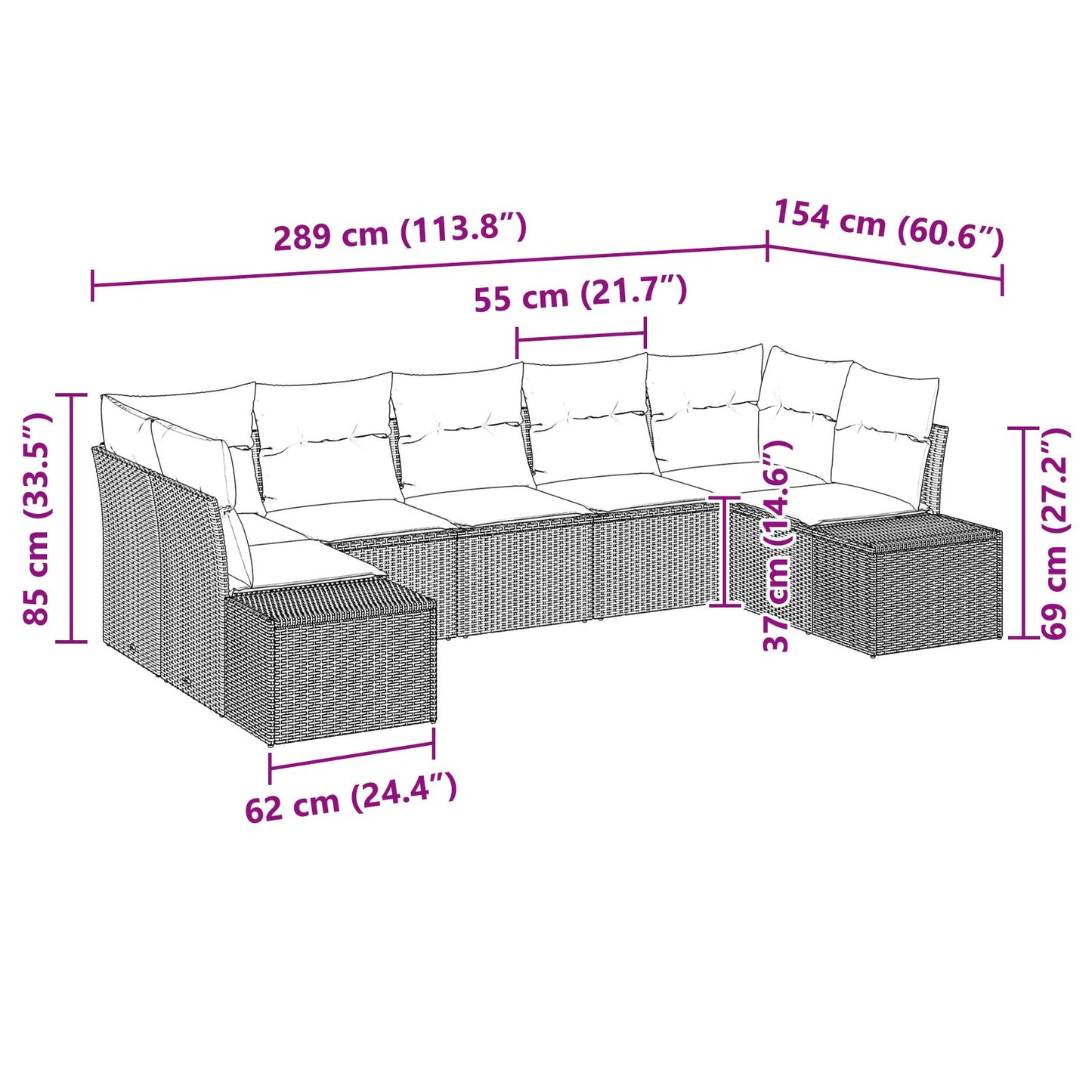 7-Delige Tuinbankset Met Kussen Zwart Poly Rattan