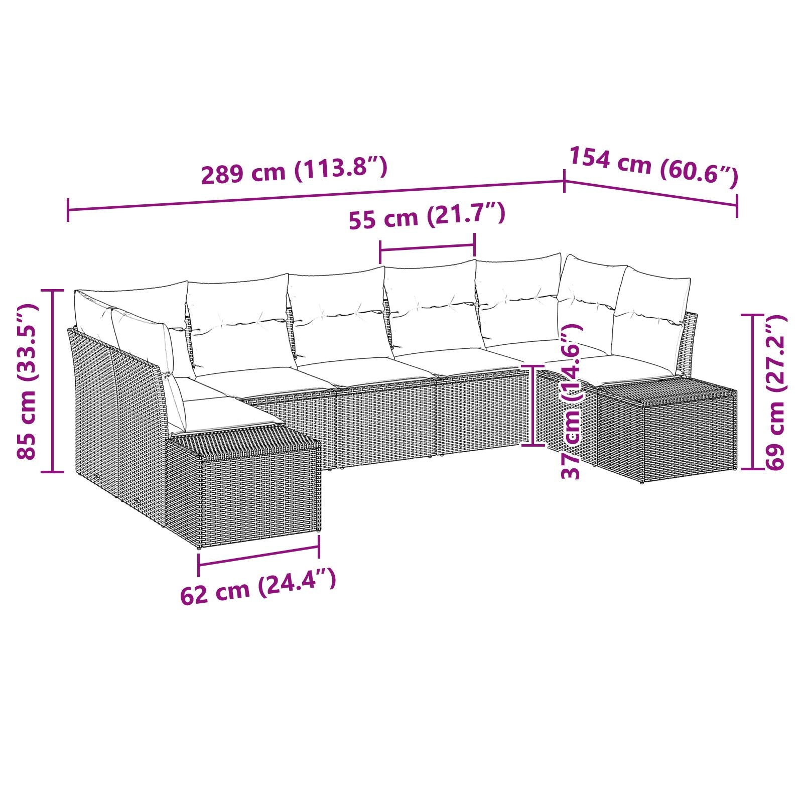 7-Delige Tuinbankset Met Kussen Zwart Poly Rattan