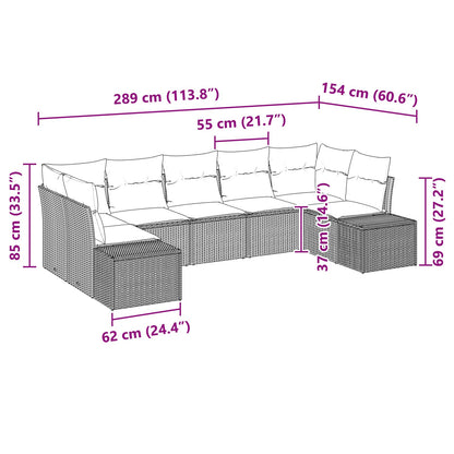 7-Delige Tuinbankset Met Kussen Zwart Poly Rattan