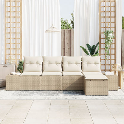5-Delige Tuin Sofa Set Met Kussens Poly Rattan Beige en wit zonder tafel