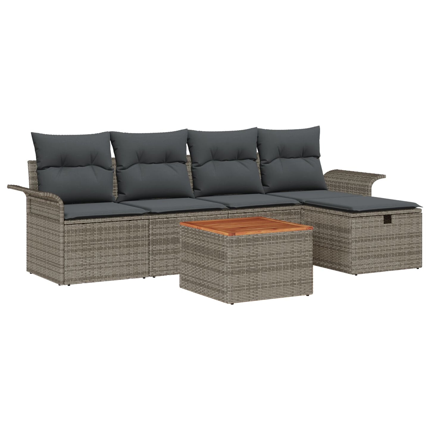 6-Delige Tuinsofa Set Met Kussens Grijs Poly Rattan