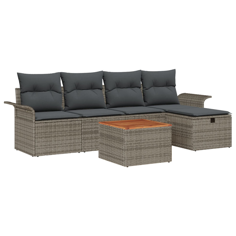 6-Delige Tuinsofa Set Met Kussens Grijs Poly Rattan