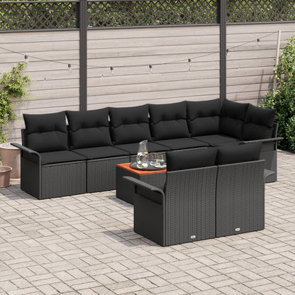 9-Delige Tuin Bankset Met Kussens Zwart Poly Rattan Acacia