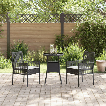 3 Delige Tuin Eettafel Set Zwart Poly Rattan