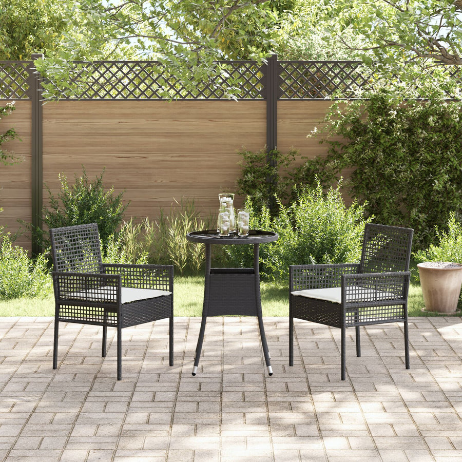 3 Delige Tuin Eettafel Set Zwart Poly Rattan