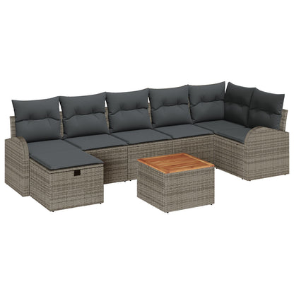 8-Delige Tuinbankset Met Kussens Grijs Poly Rattan