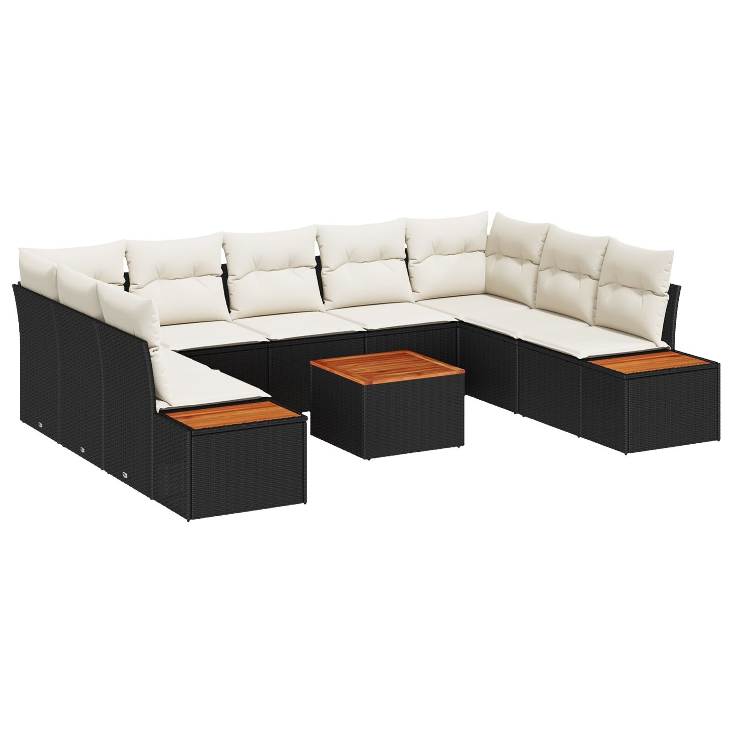 10 Delige Tuin Sofa Set Met Kussens Zwart Poly Rattan Acacia