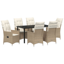 7-Delige Tuinset Met Kussens, Beige Poly Rattan