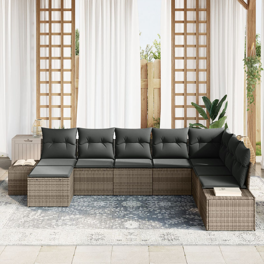 8-Delige Tuin Sofa Set Met Kussens Grijs Poly Rattan