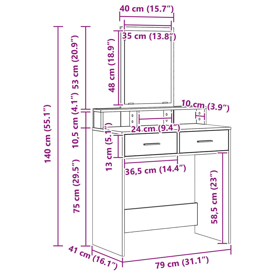 Kaptafel Met Lade Grijs Sonoma 79 x 41 x 140 cm Grijze sonoma