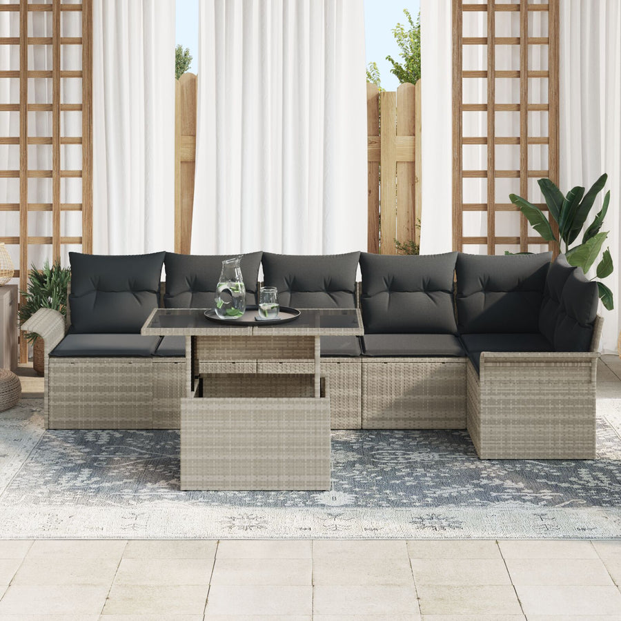 7-Delige Tuin Sofa Set Met Kussens Lichtgrijs Poly Rattan