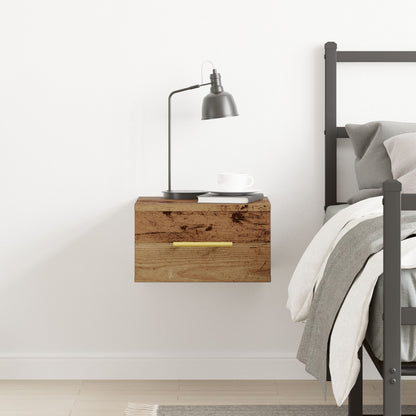 Bedkast Wandmontage Oud Hout 35X35X20 Cm Zwart Eiken