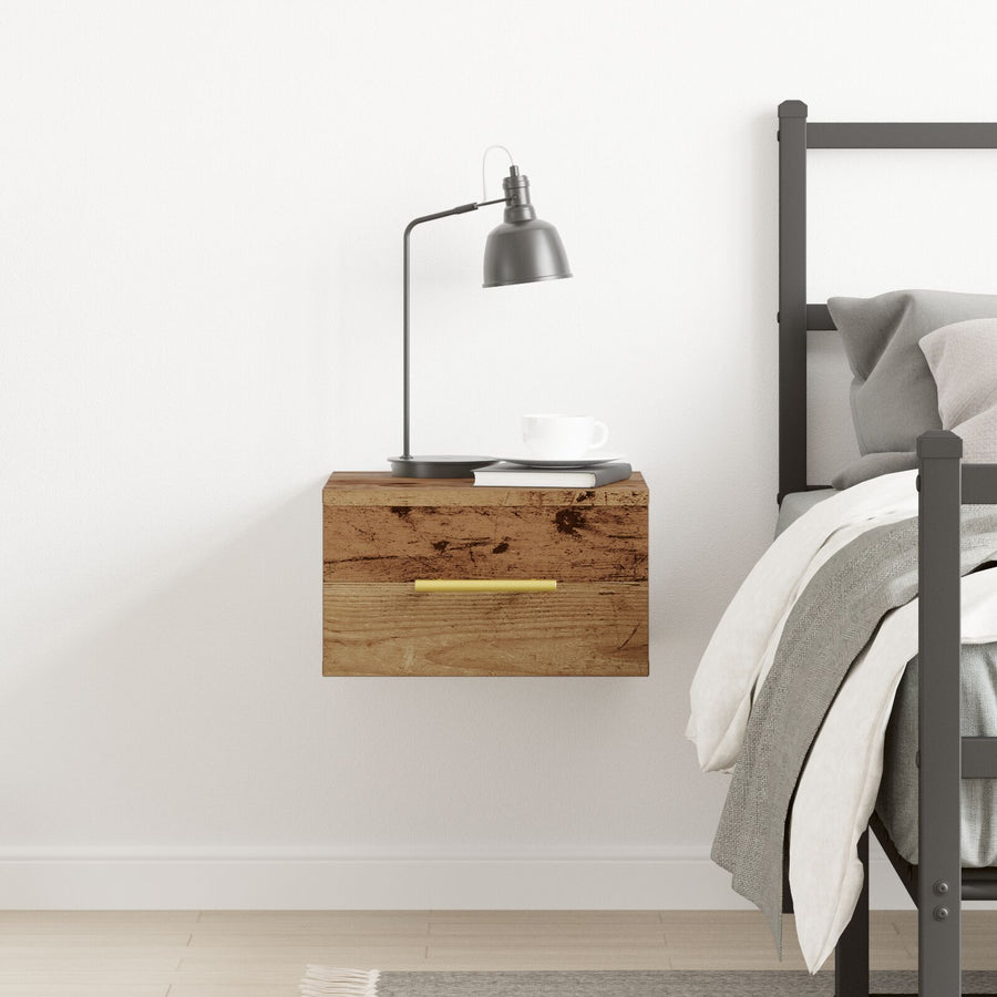 Bedkast Wandmontage Oud Hout 35X35X20 Cm Zwart Eiken