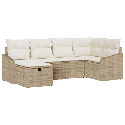 6-Delige Tuin Sofa Set Met Kussens Beige Poly Rattan
