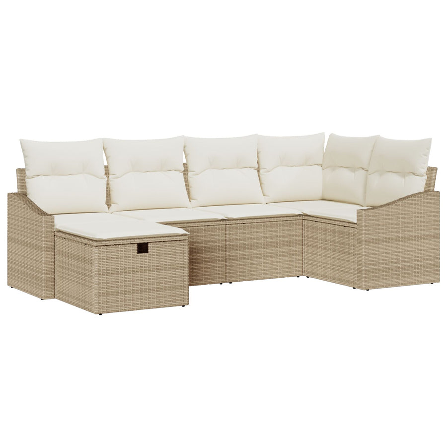 6-Delige Tuin Sofa Set Met Kussens Beige Poly Rattan