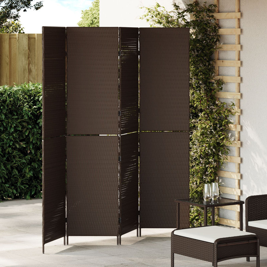 Kamerscherm Vouwbaar 195X Poly Rattan 180 cm Bruin 4 panelen