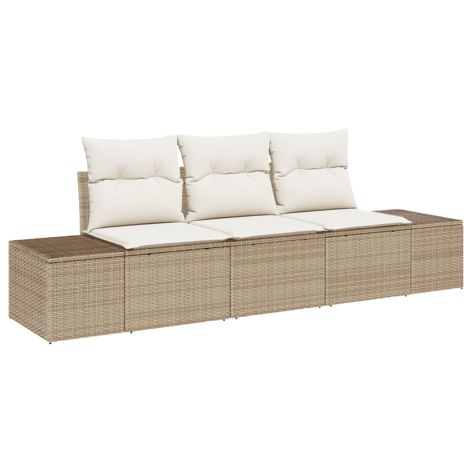 3-Persoons Tuinbank Set Met Kussens Beige Poly Riet