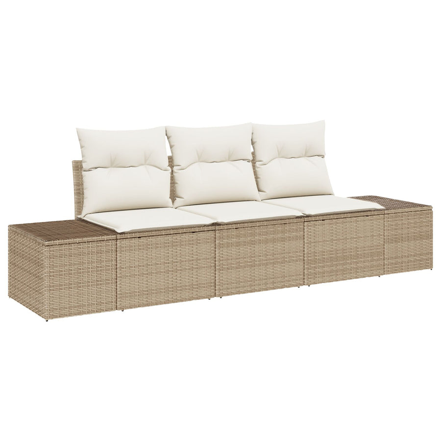 3-Persoons Tuinbank Set Met Kussens Beige Poly Riet
