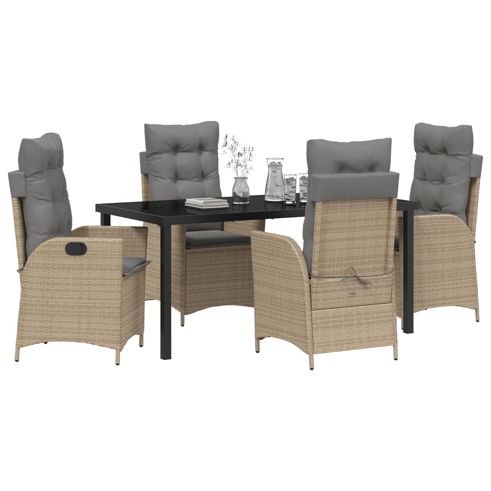 5-Delige Tuin Eetset Met Kussens Beige Poly Rattan