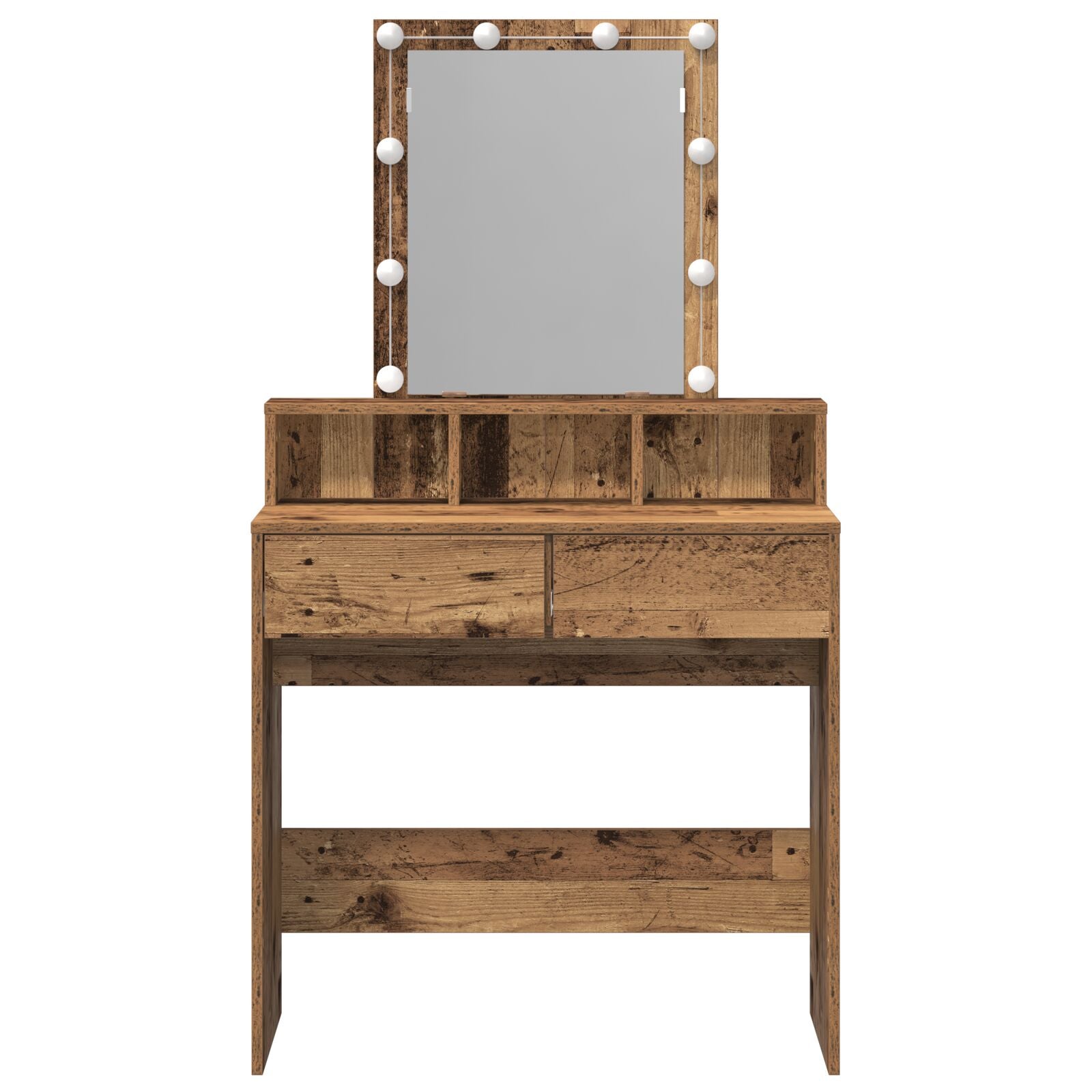 Kaptafel Met Spiegel & Led Verlichting Oud Hout Geengineerd Hout