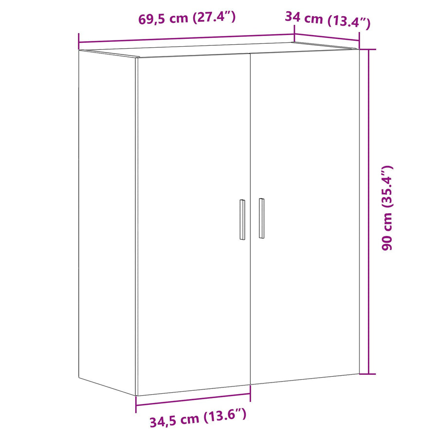 Wandkast 69,5X34X90 Cm Gelaagd Hout Zwart eiken