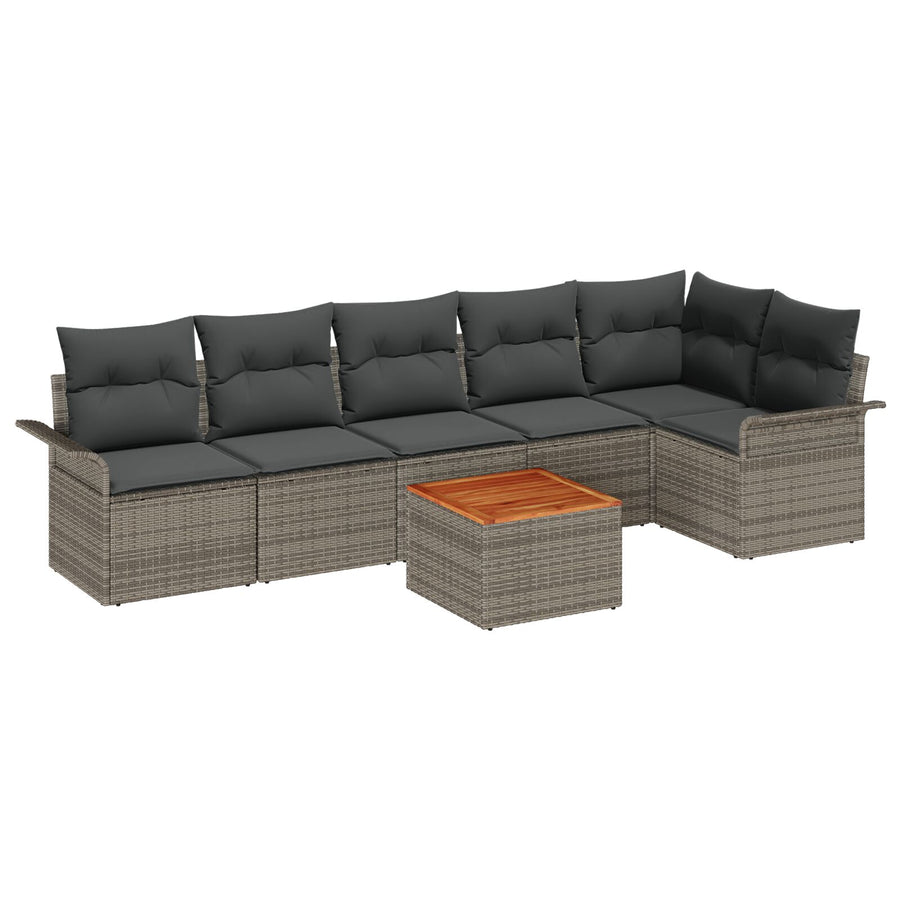 7-Delige Tuin Sofa Set Met Kussens Grijs Poly Rattan Acacia