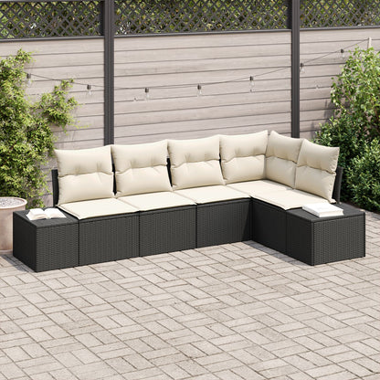 5-Delige Tuin Sofa Set Met Kussens Poly Rattan Zwart en crème zonder tafel