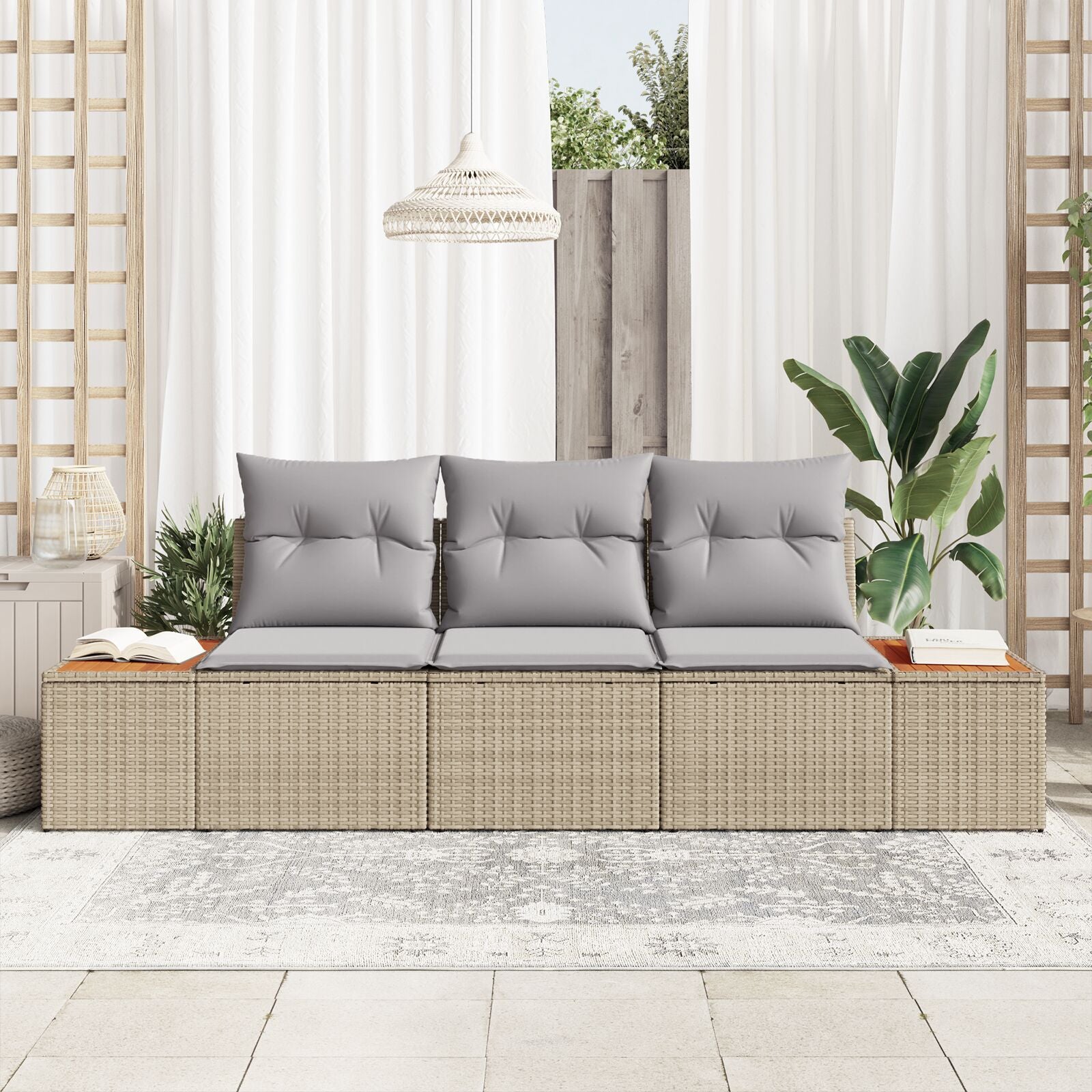 3-Delige Tuin Sofa Set Met Kussens Beige Poly Rattan Acacia