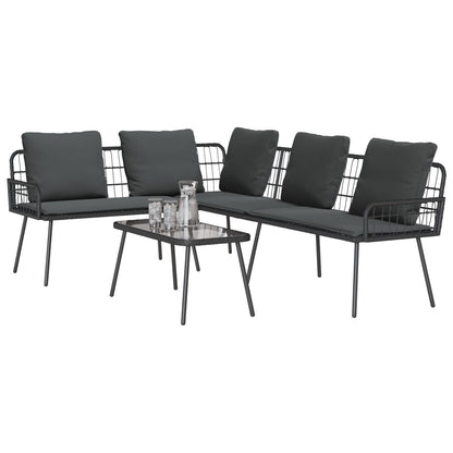 2-Delige Tuinbankset Met Kussens Poly Rattan Zwart Bank + tafel