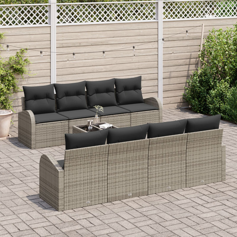9-Delige Tuinbank Set Met Kussens Grijs Poly Rattan