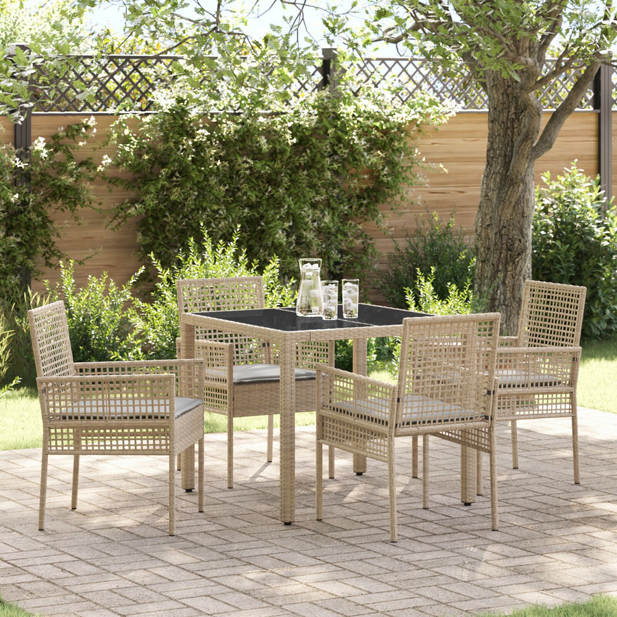 5-Delige Tuin Eetset Met Kussens Beige Poly Rattan