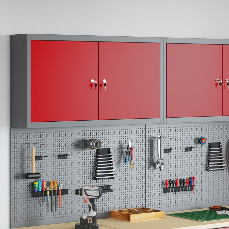 Gereedschapskast Muurbevestiging 100X20X55 Cm Staal 100 cm Rood en grijs Wandkast