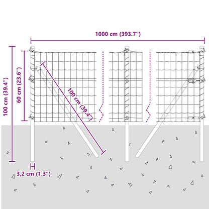 Euro Hek Met 7 Posts 0.6X10 M Gegalvaniseerd Staal Groen Gegalvaniseerd Staal